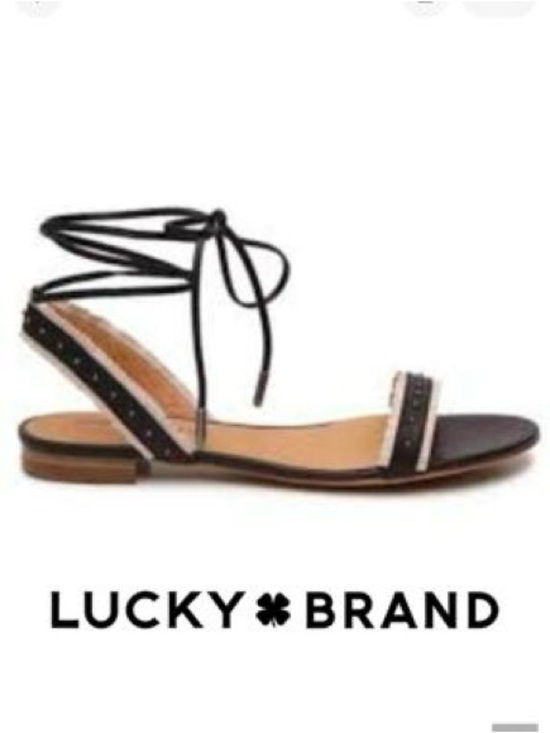 Lucky Brand Shoes - Lucky Brand Toree Leather Navy and Cream Ankle-Tie Strappy Flat Sandals